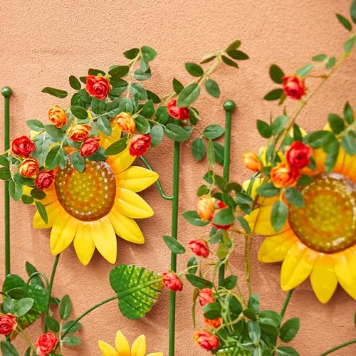 Glitzhome 48''H Garden Trellis for Climbing Plants, Sunflower Decorative Garden Yard Stakes for Spring, Metal Plant Suppor...