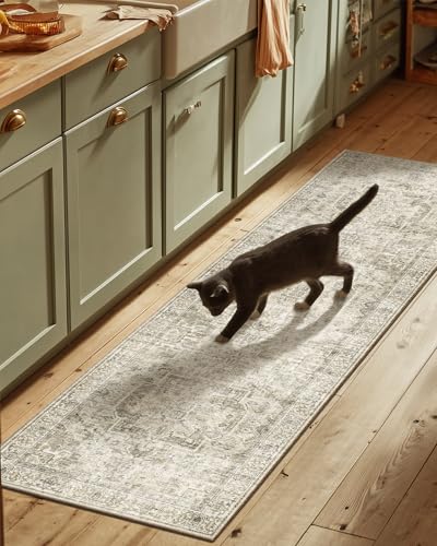 Machine Washable Kitchen Runner Rugs: 2'6"x8' Hallway Rug Non Slip Low Pile Stain Resistant Soft Carpet Runners for Hallwa...