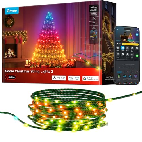 Govee Christmas Lights 2, RGBWIC 99FT 300LEDs Holiday String Lights with Shape Mapping Function, Smart LED Decoration for ...