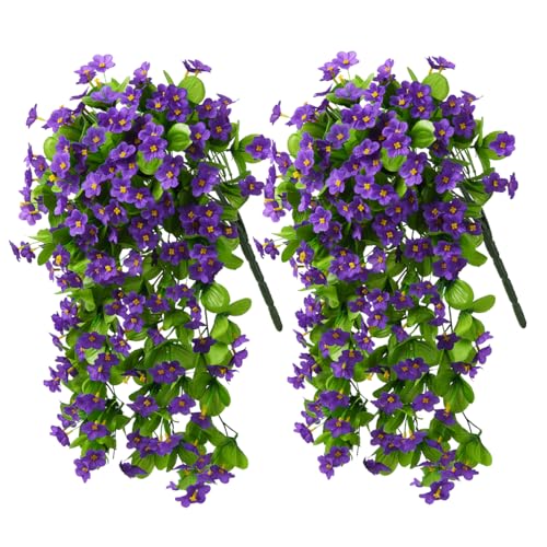 ZFProcess 2PCS Artificial Hanging Flowers, Fake Hanging Plants Violet Vines UV Resistant for Wall Home Room Garden Wedding...