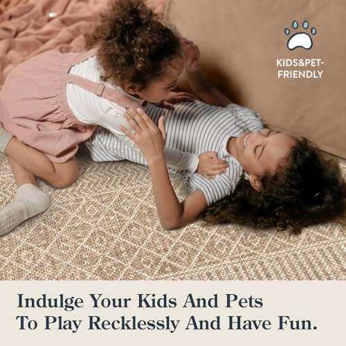 Lahome Farmhouse Geo Hallway Runner 2x6, Washable Beige Kitchen Runner Rug 6 ft Non-Skid Rug, Ultra-Thin Modern Runners fo...