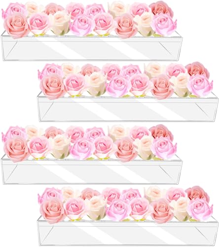 4Pcs Acrylic Flower Vase with 64 Holes,63 inch Decorative Long Clear Vase Modern,Rectangular Acrylic Vases Clear Floral Ce...