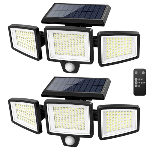 Tuffenough Solar Outdoor Lights 2500LM 210 LED Security Lights with Remote Control,3 Heads Motion Sensor Lights, IP65 Wate...