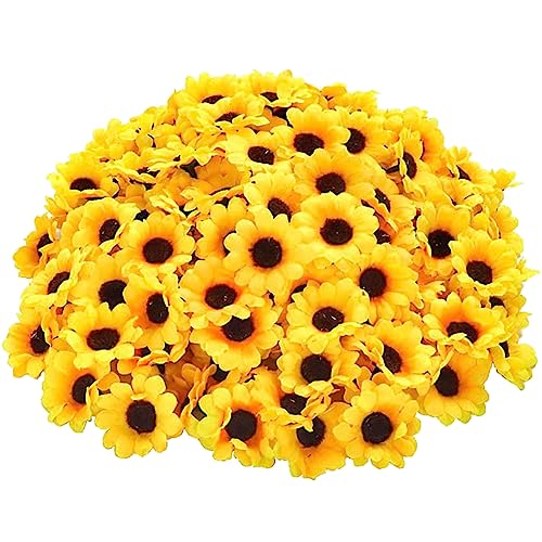 UUYYEO 100 Pcs Artificial Flower Heads Mini Fake Sunflower Decorative Fabric Flowers Craft Floral Embellishments for Wreat...