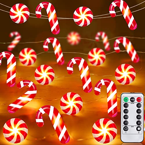 26.2 Ft 80 LED Christmas String Lights Decoration Candy Cane Candy Fairy Lights Timer 8 Modes Remote Control Battery Opera...