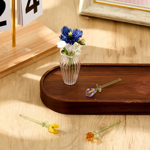 Fiwochic 7 Color Glass Birth Flower Decor Glass Birthday Month Flower Bouquet with Small Vase Crystal Wildflower Blossom f...
