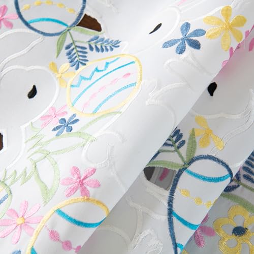 Joyfol Day Easter Bunnys Table Runner, Cutwork Embroidered Floral Eggs Butterfly Table Runners, Colorful Flower Dresser Sc...