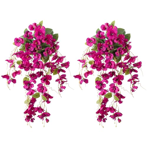 Fake Hibiscus Artificial Hanging Flowers Plants for Outdoors Spring Decoration, 2pcs Silk Hibiscus Vines Realistic UV Resi...
