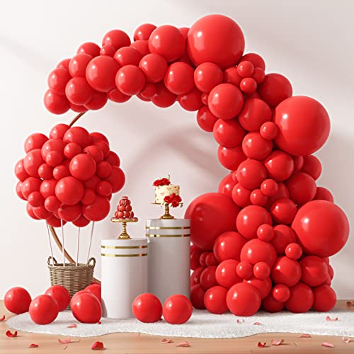 RUBFAC 129pcs Red Balloons Different Sizes 18 12 10 5 Inch for Garland Arch, Premium Latex Balloons Wedding Anniversary Ba...