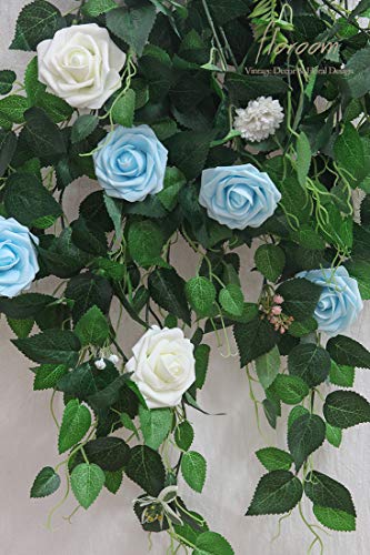 Floroom Artificial Flowers 25pcs Real Looking Ivory Foam Fake Roses with Stems for DIY Wedding Bouquets White Bridal Showe...