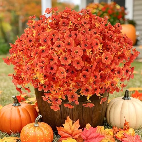 Artificial Fall Flowers Outdoor UV Resistant Fake Mums Bulk Outdoor Faux Mums Plants Plastic Flower Decorations for Home G...