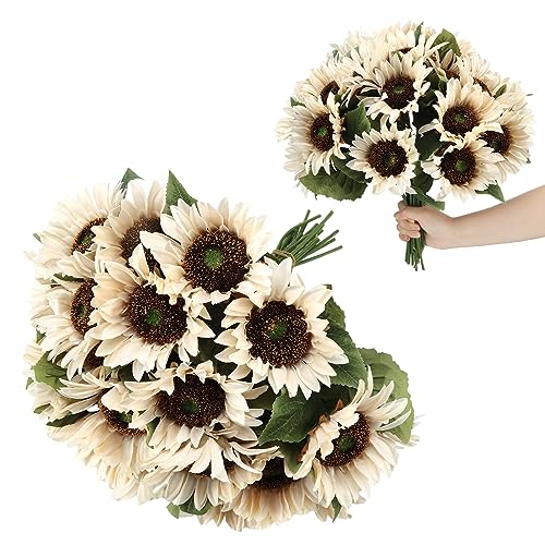 Hotop 24 Pcs White Artificial Sunflowers Realistic Fake Sunflowers Bulk Silk Faux Sunflower Decorations Vintage Farmhouse ...