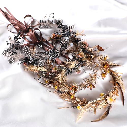KorViSHOW Bridal Flower Leaf Crown Headpiece - Bohemian Artificial Floral Headband for Renaissance Halloween Renfaire