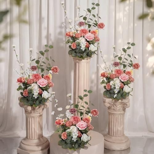 Giegxin 4 Pcs Free-Standing Wedding Aisle Artificial Flowers Rose Walkway Floral Arrangements Chair Decorations for Ceremo...
