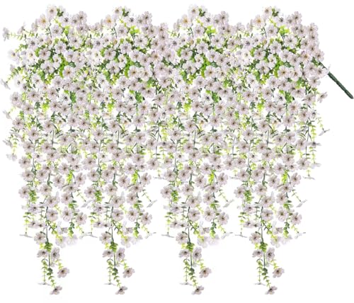 Dakuailo Artificial Hanging Flowers, 4 Pack UV Resistant Silk Flowers for Outdoor Decoration, Faux Plants for Porch, Pati...