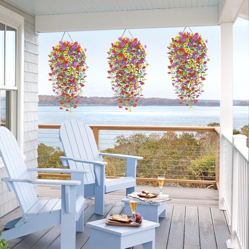 Betylifoy 4PCS Artificial Hanging Flowers Fake Hanging Plants for Outdoors Spring Decor UV Resistant Faux Silk Orchid Flow...