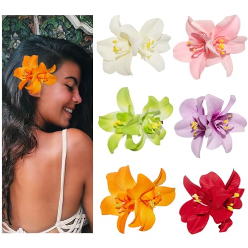 Generic 6 Colors Artificial Flower Hair Clips, Bohemian Flower Hairpin Hawaiian Hairpin for Seaside Holiday, 3.5 Inch Brid...