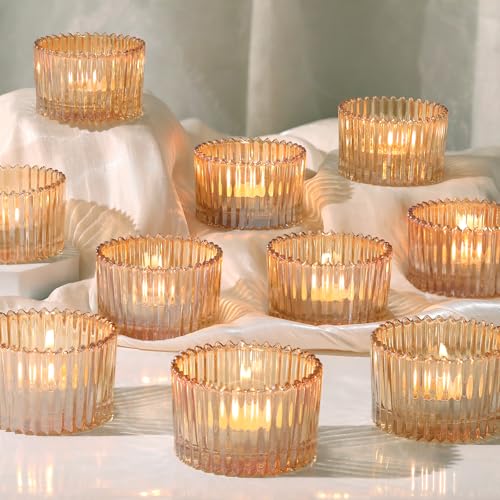 HAVITI 24 pcs Large Tea Light Holders, Gold Glass Candle Holders, Votive Candle Holders for Table Centerpiece Wedding Tabl...