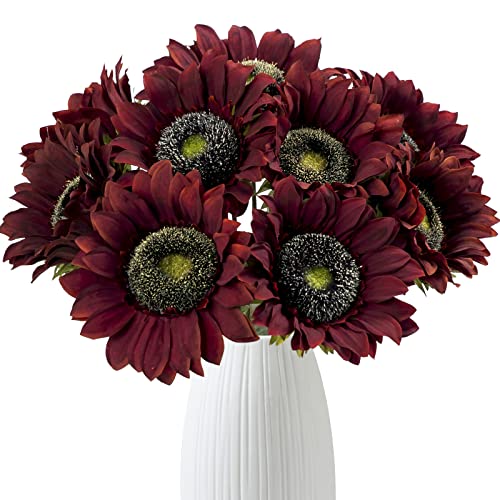 Hawesome Vintage Sunflowers Artificial Flowers 7 Pcs Faux Silk Sunflowers Bouquet Fake Real Touch Long Stems Floral for We...