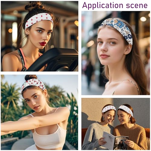 picheng Printed Floral Headbands for Women: 7 Pack Non Slip Soft Cotton Stretchy Sports Hair Bands for Workout Yoga Runnin...