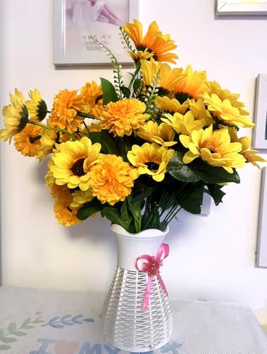Aliotech 2 Bunches Yellow Sunflowers Artificial Flowers and 2 Bunches Artificial Marigold Flowers Chrysanthemum for Home D...