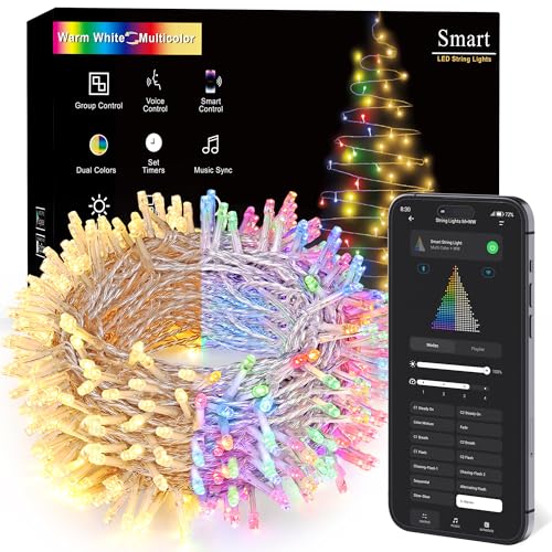 BrizLabs Smart Christmas Lights, 115FT 300 LED Fairy String Lights with App/Voice Control, Warm White & Multicolor Color C...
