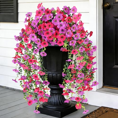 AmberFun Artificial Hanging Flowers for Outdoors,No Fade 2 Bundles Fake Silk Flowers for Outside, Realistic Faux Plants De...