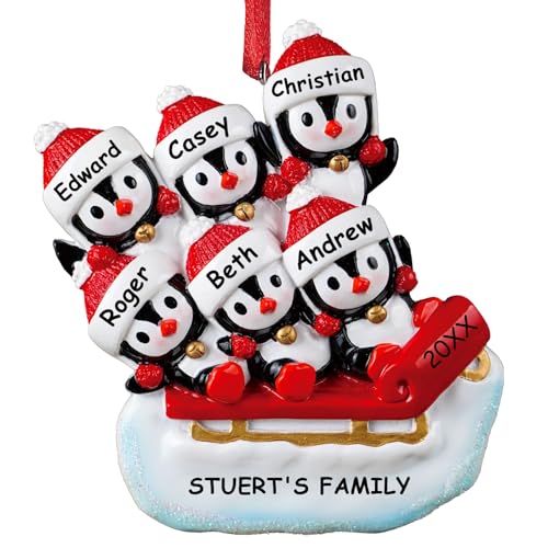 iDIY Personalized Family Christmas Ornaments - Family of 2/3/4/5/6/7/8 Penguin Ornaments for Christmas Tree - Custom Resin...