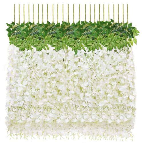 jabeick 12 PCS Wisteria Hanging Flowers, 3.6ft Fake Wisteria Vines Artificial Wisteria Garland Silk Flower String for Wedd...