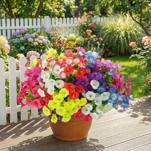 Hotop 20 Bundles Artificial Morning Glory Flowers for Outdoor Fall Autumn UV Resistant Artificial Flowers Faux Silk Petuni...