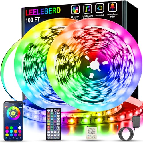 Leeleberd Led Lights for Bedroom 100 ft (2 Rolls of 50ft) Music Sync Color Changing RGB Led Strip Lights with Remote App C...