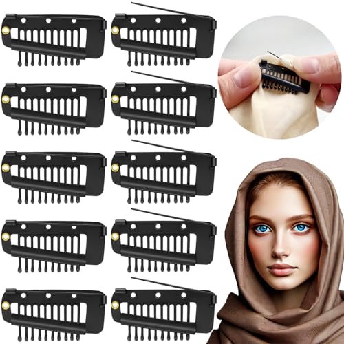 Jaasuee 10 Pcs Safety Pin Snap-Comb Hair Clips for Securing Dupatta, Turban, Scarf, Wedding Veil, and Wig Piece - Secure H...
