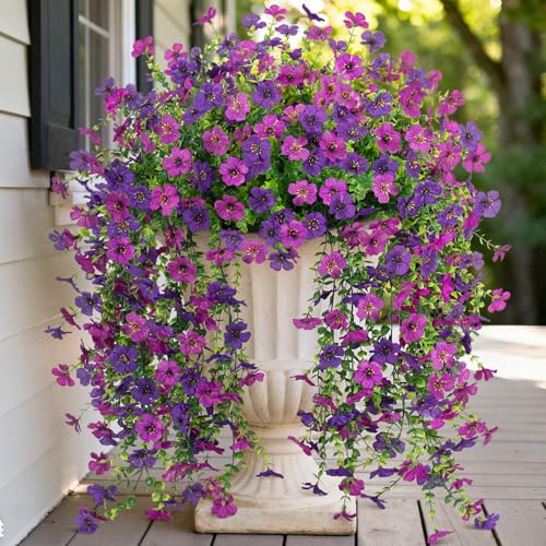 Fake Artificial Hanging Flowers for Outdoors Decoration, 2 PCS Faux UV Resistant Artificial Outdoor Flowers, Fake Plants L...