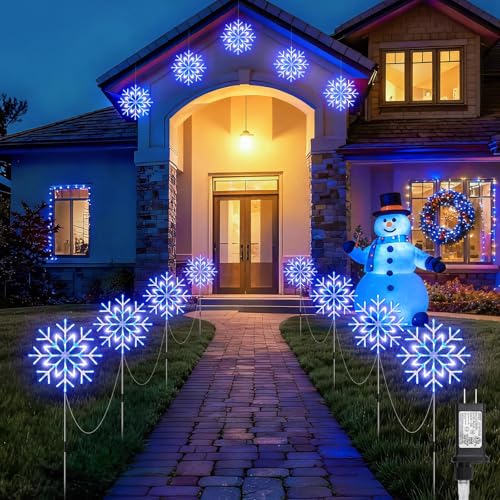 Brightown Large Snowflake Pathway Lights,10-Pack 34" Outdoor Snowflake Christmas Lights Decor for Yard, 8 Modes Sidewalk M...