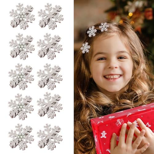 10 Pcs Rhinestone Snowflake Hair Clips Christmas Hair Barrettes Sparkle Silver Hairpins with Pearls Shinny Hair Accessorie...