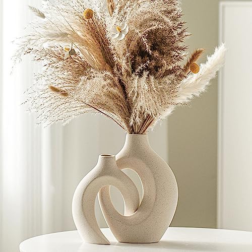 Lvases Snuggle Hollow Ceramic Vase Set of 2, Nordic Modern Boho ins Style Decorative Ceramic Aesthetic Flower Vase for Hom...