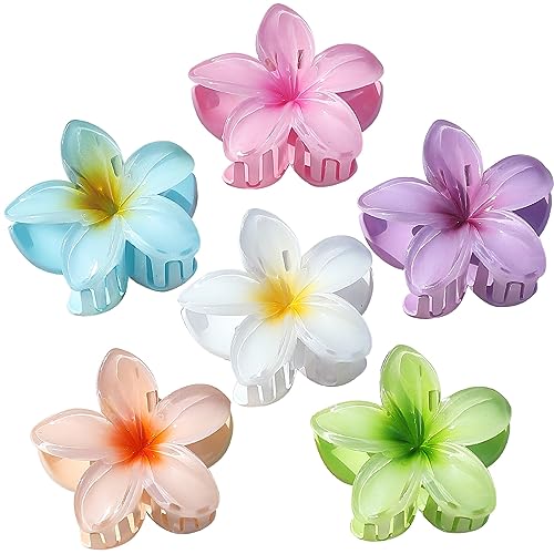 Sisiaipu Flower Hair Clips for Women 6 Pcs Hawaiian Large Claw Clips Plumeria Medium Hair Claw Clips for Thick Thin Hair H...