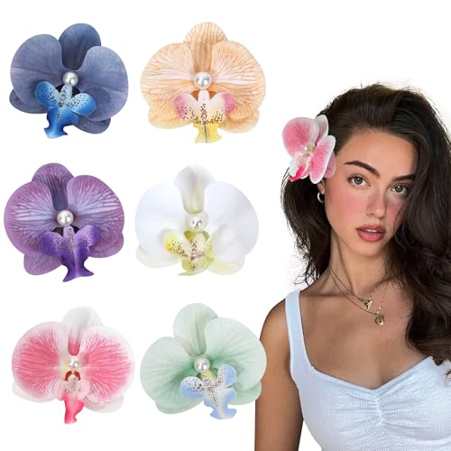 Flower Hair Clips 6 Pcs - Hawaiian Tropical Orchid Hair Clips Bohemian Hairpins with Artificial Silk Flowers for Women Bea...