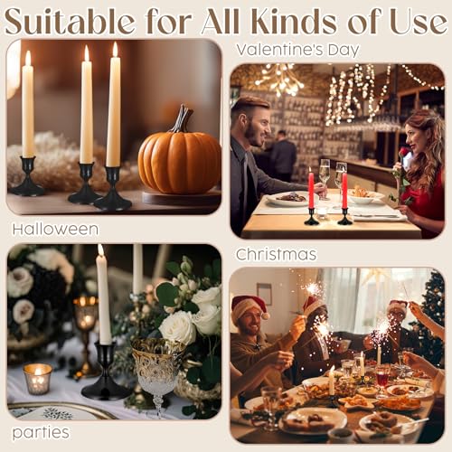 24PCS Brass Black Taper Candle Holders Set, Vintage Metal Candlestick Holders for Table Centerpiece, Wedding Reception, Fe...