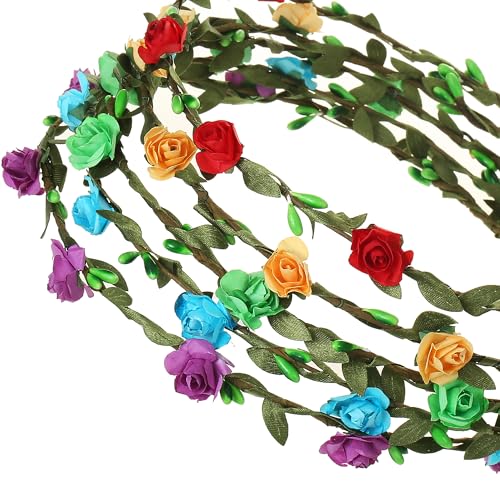 MIREZOYS 16 Pieces Flower Crown Headband Garland Floral Headbands Wreath Headpiece for Wedding Festival Vacation Fairy Party