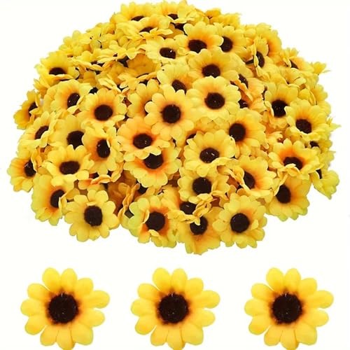 CRZQXOUR 100PCS Yellow Sun Flower Heads Decorations,Artificial Mini Daisy Decorative Flower,Sunflower Decorative Fabric Fl...
