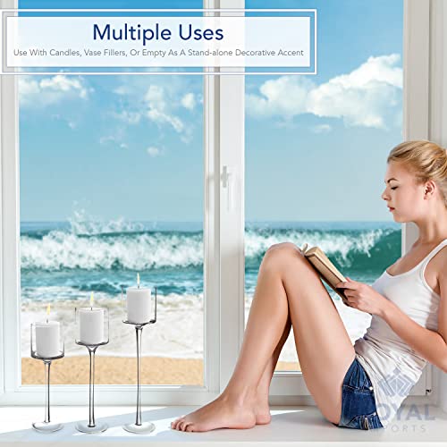 Royal Imports Glass Candleholder Flower Vase, Floating & Pillar Candle Centerpiece Display, Decorative Hurricane on Pedest...