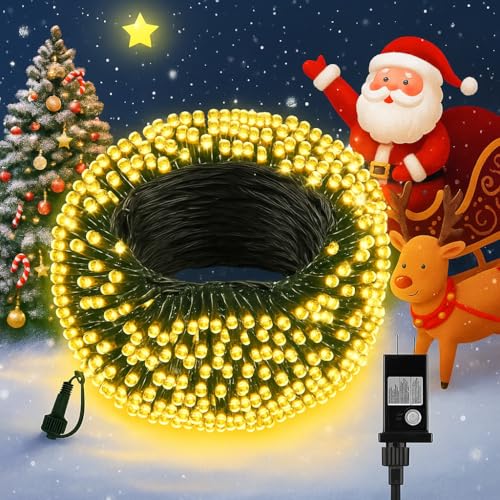 FairyGlim Christmas Lights Outdoor 100LED 33FT, Green Wire Connectable Christmas String Lights | 8 Modes Twinkle Fairy Lig...