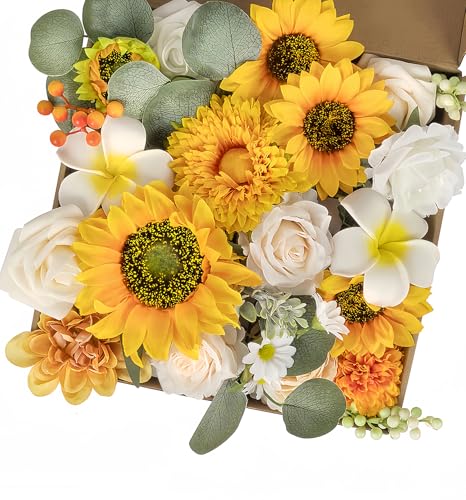 JSLOVFLO Multi Use Artificial Flowers Sunflowers Combo for DIY Centerpieces Arrangements Wedding Bridal Bouquet Table Chai...
