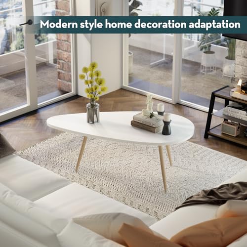SAYGOER Modern Coffee Table White Oval Coffee Tables for Living Room Simple Center Table for Small Space Home Office Easy ...