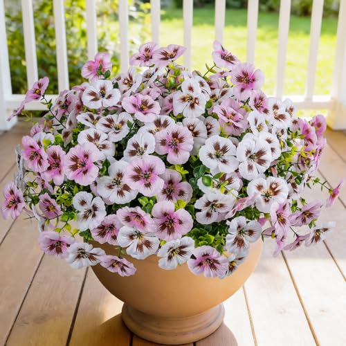 StyleNest 12 Piece Outdoor Artificial Flowers Fake Pansies -Two-Tone Faux Flowers per Stem, UV Resistant for Indoor Outdoo...