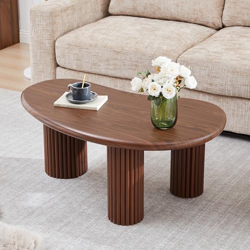 MAHYIZYI Fluted Coffee Table, 39'' Farmhouse Coffee Tables for Living Room, Low Wood Accent Center Table Small Tea Table w...