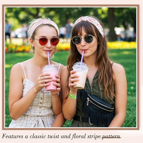 obeoby 8Pcs Floral Headbands for Valentines Day Outfit, Trendy Knotted Headband for Women Girls Spring Summer Non Slip Hai...