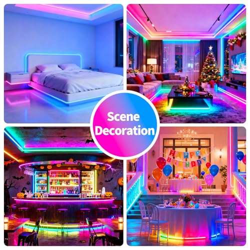 LED Strip Lights,RGB Music Sync Color Changing Bluetooth Led Lights with Smart App Control Remote & Remote Control for Roo...
