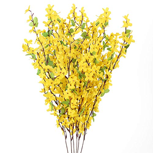 HO2NLE 6 PCS 25.5" Fake Flowers Yellow Flower Silk Artificial Forsythia Branches Long Stem Spring Flowers Artificial for D...